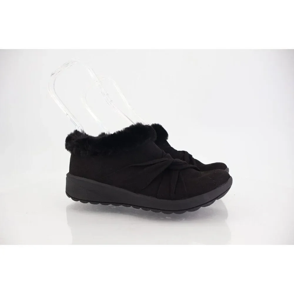 Bzees Women's Genie Fur Sneaker Mule Size 5.5 Microsuede Slip On Black Comfy
